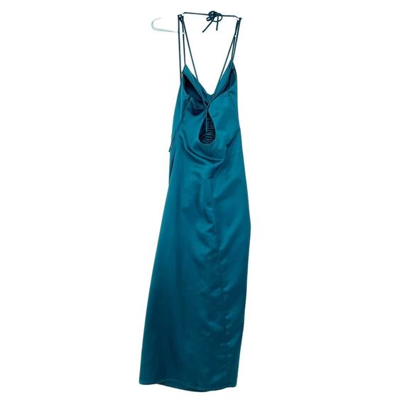 NWT Jason Wu Teal Satin Strappy Crisscross Back Shoulder Tie Slip Dress Maxi S - Picture 3 of 4